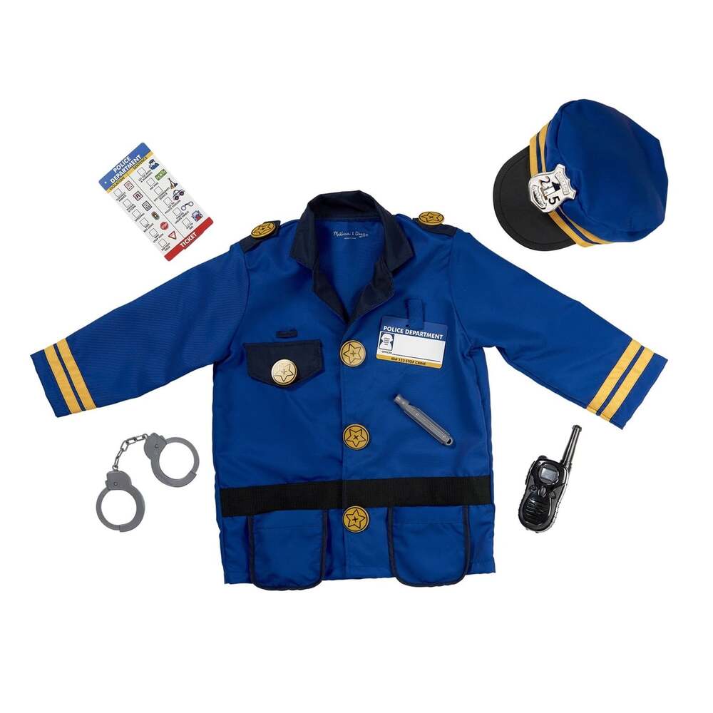 NWT Melissa & Doug Police Officer Dog Man 8pc Halloween Cosplay Costume